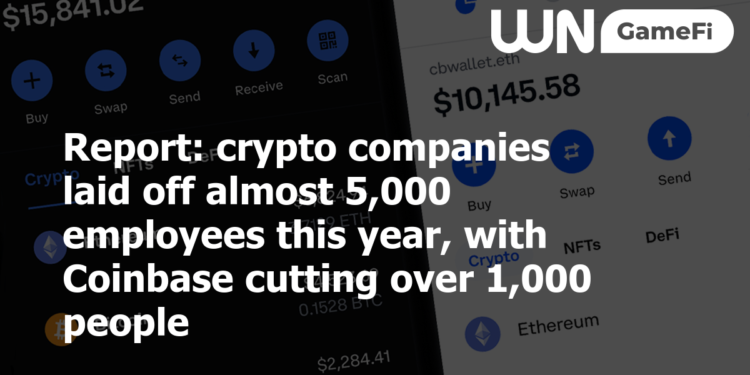 Report: crypto companies laid off almost 5,000 employees this year, with Coinbase cutting over 1,000 people